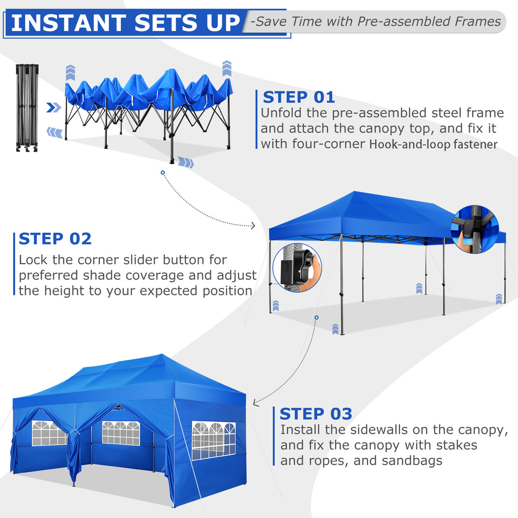 10x20 Pop Up Canopy Tent, Heavy Duty Canopy with 6 sidewalls, Easy Up Commercial Outdoor Canopy, Wedding Party Tents for Parties, All Season Wind & Waterproof Gazebo with Roller Bag, Pop Up Canopy for Wedding, Commercial Areas, Playgrounds, etc