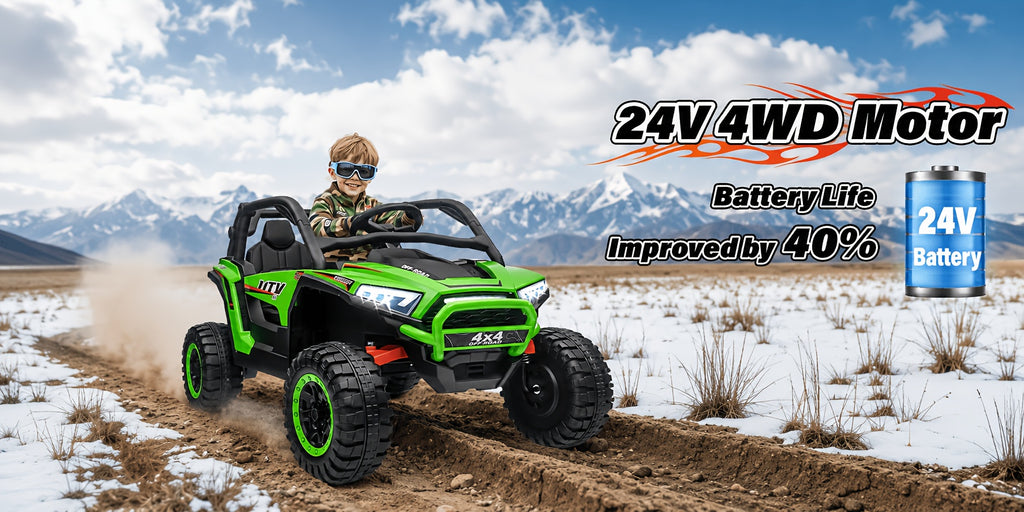 24V Ride-On Car, 2-Seater XL 4X4 Off-Road UTV with Powerful Motors, Remote Control, Music, LED Lights, 20" Wide Seat, 24 Volt Ride-On Toys for Big Kids