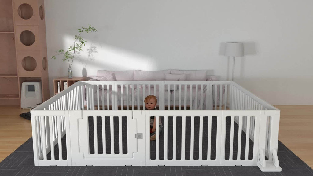 Baby Playpen Baby Fence, 2in 1 Adjustable Shape Baby Playpen, Kids Activity Centre Safety Play Yard Home Indoor Outdoor, Large Space Safe Playpen, Wardrobe Fence Storage Shelf Baby Fence with Safety Gate As Birthday Gift