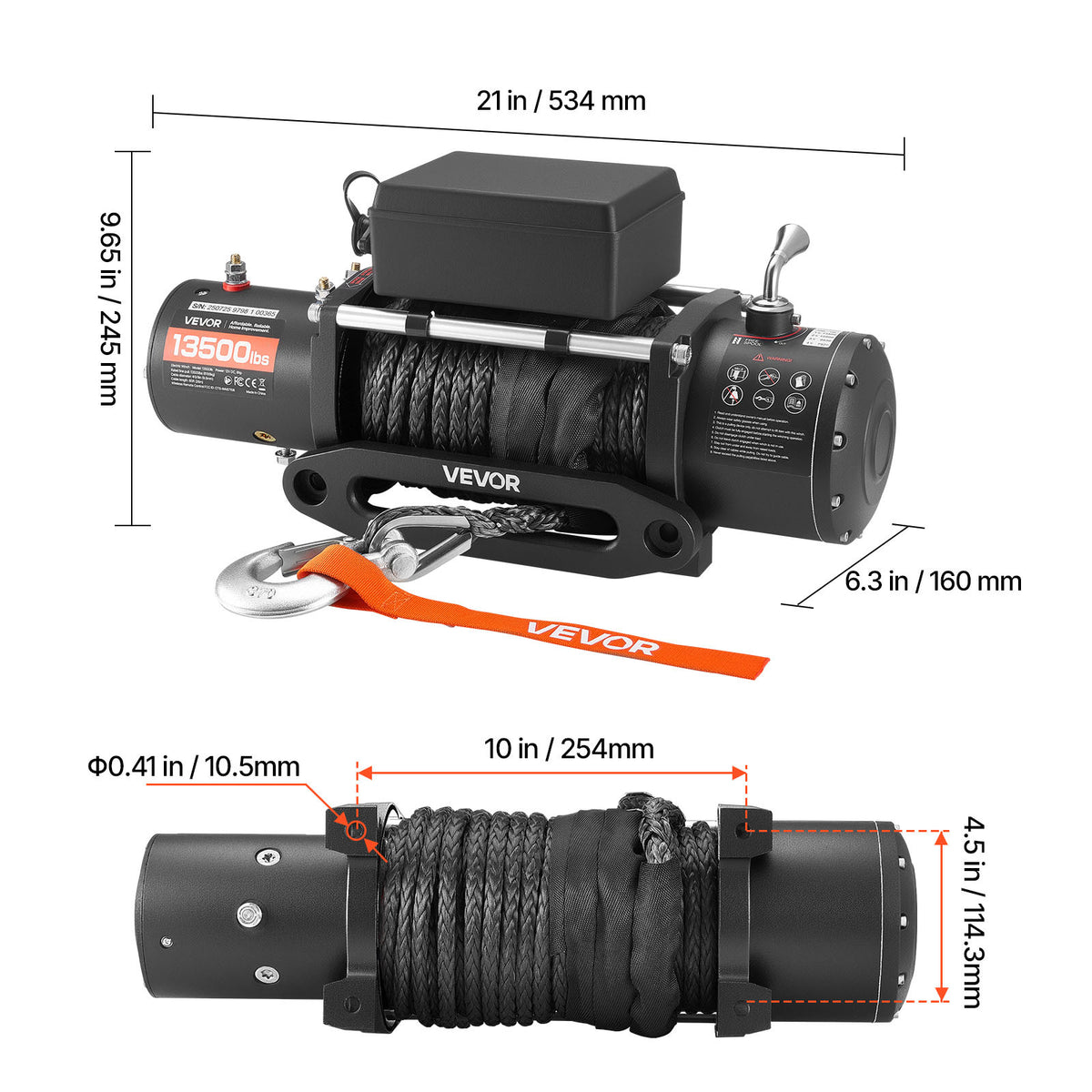 VEVOR Electric Winch, 13500 lbs Load Capacity, 12V DC Truck Winch with Φ3/8 in x 85 ft Synthetic Rope, Wireless & Wired Remote Control, Towing Off-Road SUV Jeep Trailer Boat