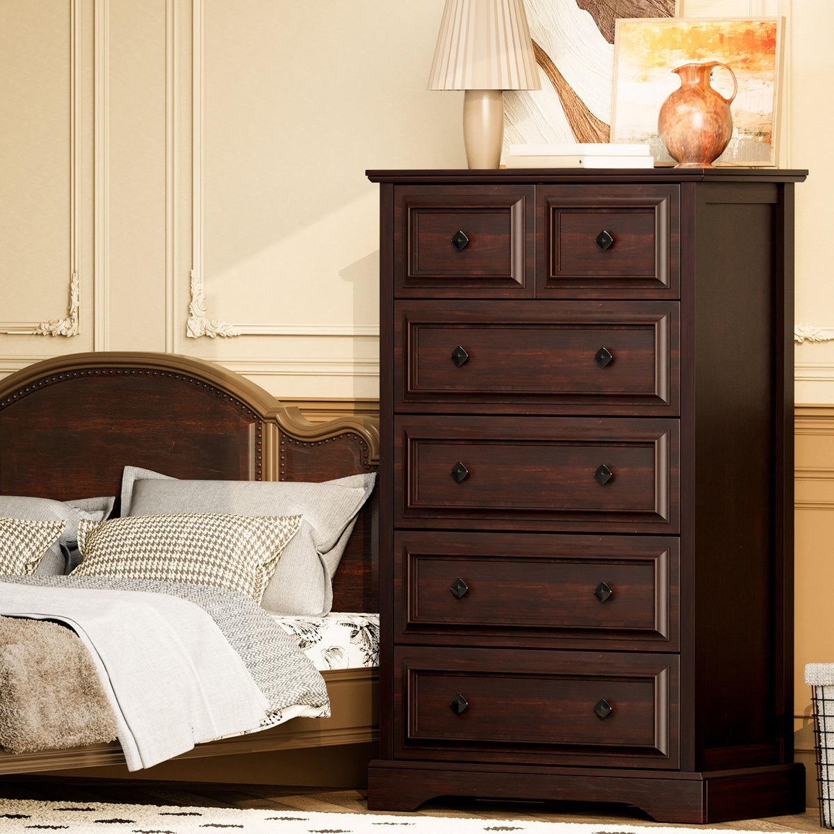 Farmhouse 6/7/8 Drawer Dresser for Bedroom, Wood Rustic Chest of Drawers with Natural Texture, Vintage Design, Storage Dressers Organizer for Bedroom, Living Room