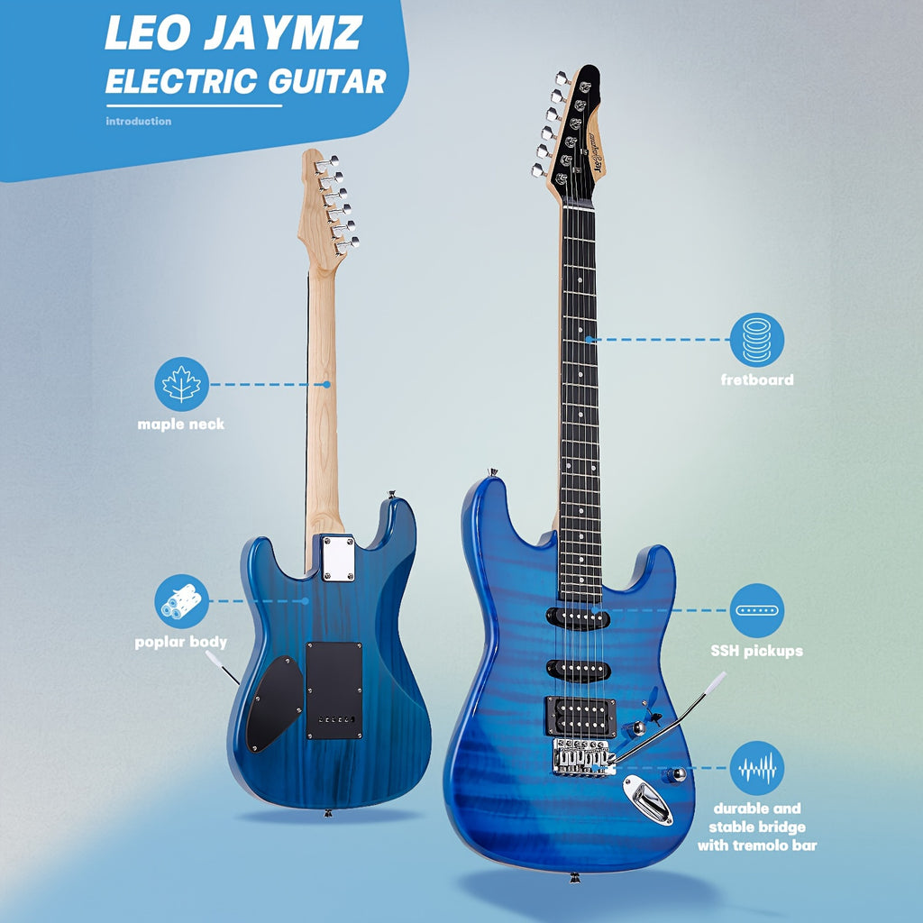 Leo Jaymz 39 Inch Full Size Electric Guitar Kit Electric Guitar Beginner Kits - 20W Amplifier, Digital Tuner, Carrying Bag, Shoulder Strap, Connecting Cable