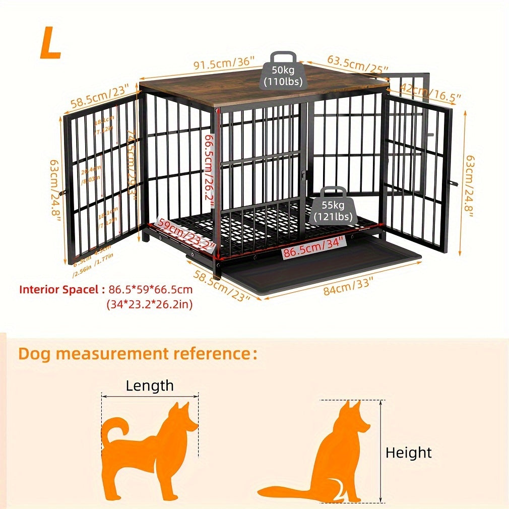 Oversized Robust Dog Cage That Can Be Combined with Other Furniture, Featuring a Metal Structure And a Removable Tray