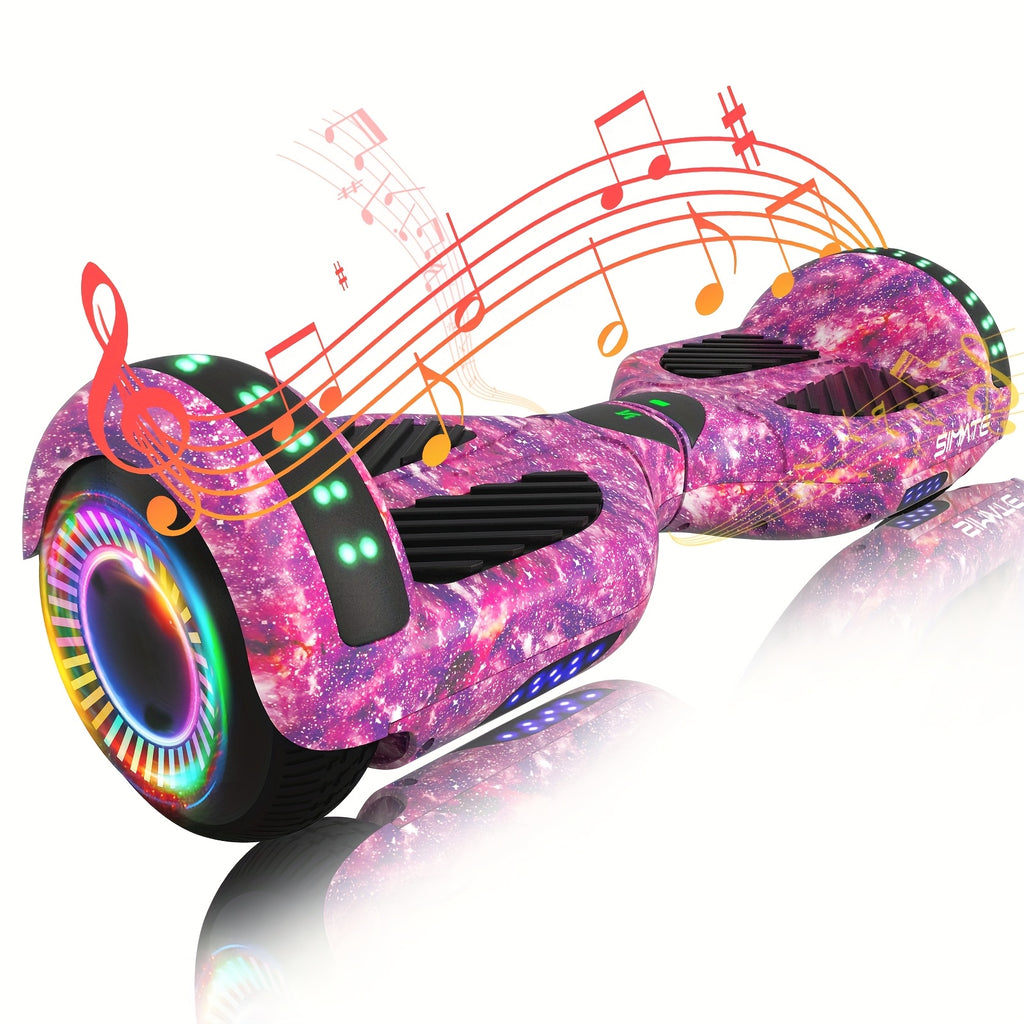 SIMATE 6.5" Hoverboard for Kids, Colorful LED Lights, Self-Balance Technology, Gift for Children, Teenagers And Adults, Maximum Speed Up to 7.5mph, Maximum Range Of 7.5 Miles, 300W