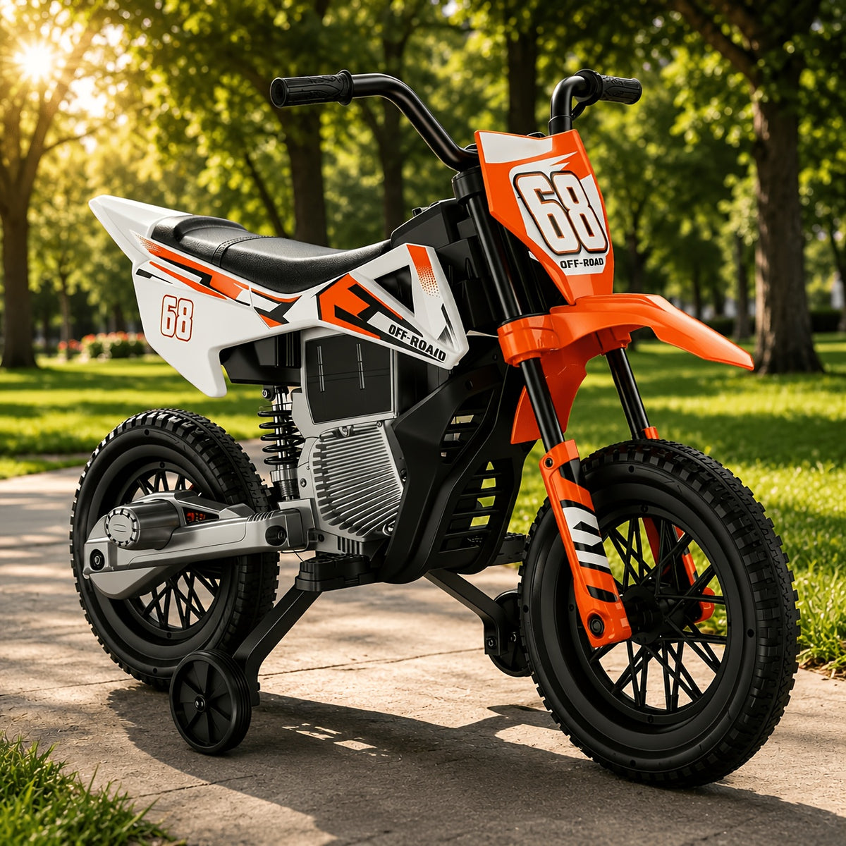 12V Kids'Ride-On Motorcycle, Upgraded Dual Motors, Training Wheels for Safety, Twist Throttle Control & Built-in Music, Perfect Gift for Kids Ages 3+