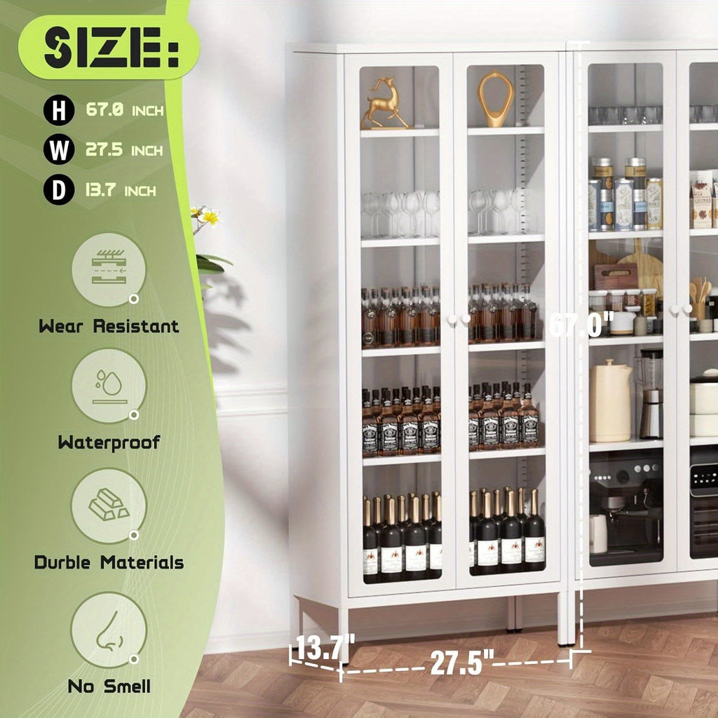 Metal Glass Display Cabinet With Five-Tier Storage Shelves Tall Glass-Door Display Cabinet Steel Storage Cabinet Display Unit Ideal For Home Offices And Living Rooms (Blue/Pink/White/Black)