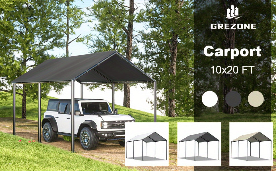 10X20 Carports, Portable Garage Carport with Heavy Duty Frame And Waterproof Carport Canopy