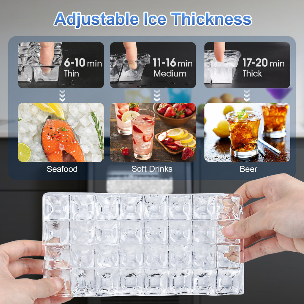 Large Ice Maker, 66Lbs/ 80Lbs/ 100Lbs Commercial Ice Maker, 24 Hour Timer, Self Cleaning Under Ice Machine, Automatic Full Ice Stop, Adjustable Ice Thickness And Ice Making Time, Suitable for Restaurants, Hospitals, Bars, Cafes, Laboratories