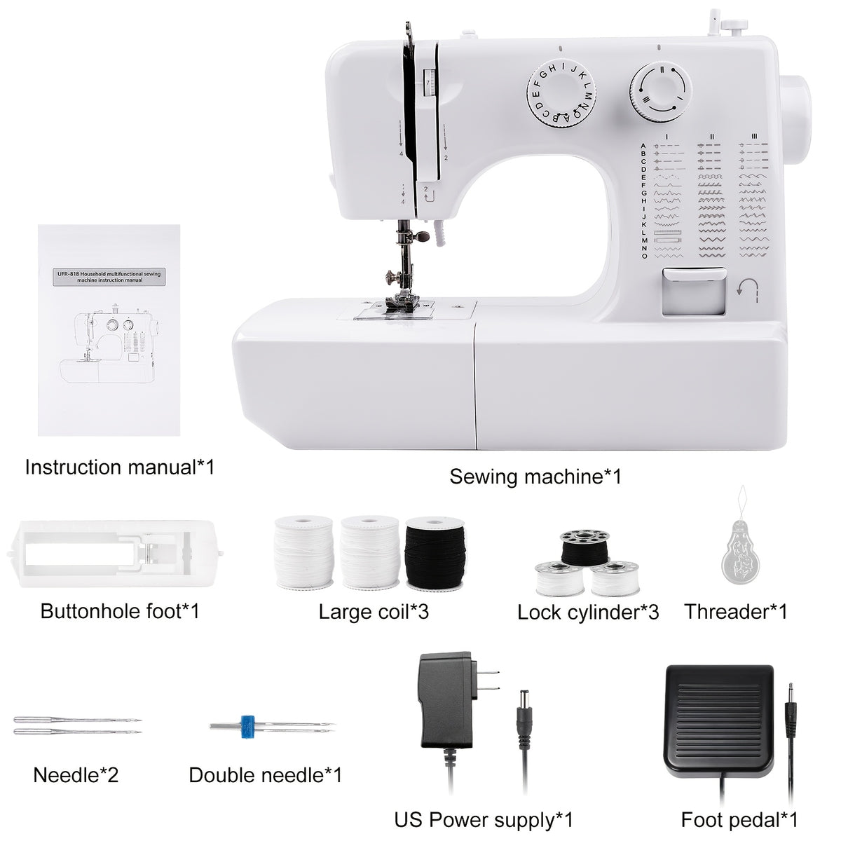 Electric Sewing Machine, 818 Mini Electric Sewing Machine 45 Stitches Household Multifunctional Sewing Machine US Plug