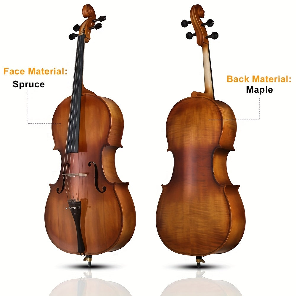 [For Beginner, Music Lover] Glarry 4/4 Ebony Fitted Cello - Full Size Acoustic Cello With 7mm Padding Cello Carrying Bag, Extra String, Bridge, Bow, 2nd & 3rd String Reductions, 2nd & 3rd String Reductions, For Beginner, Music Lover