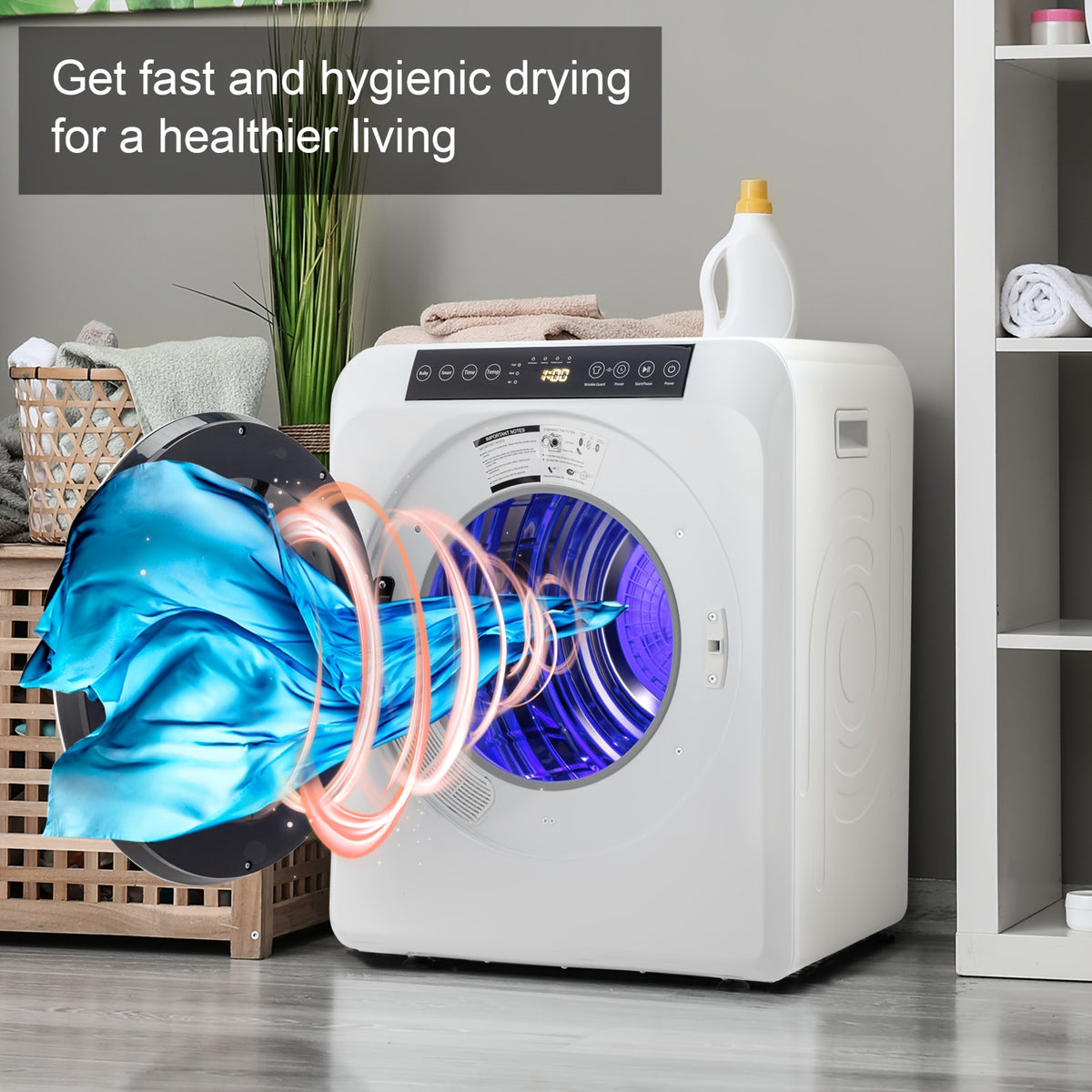 [Portable Laundry Dryer] 13.2LB Portable Clothes Dryer, 3.5 Cu.Ft High-End Front-Load Tumble Laundry Dryer With LCD Touch Screen, Stainless Steel Tub For Apartment, Home, Dorm, Classic White