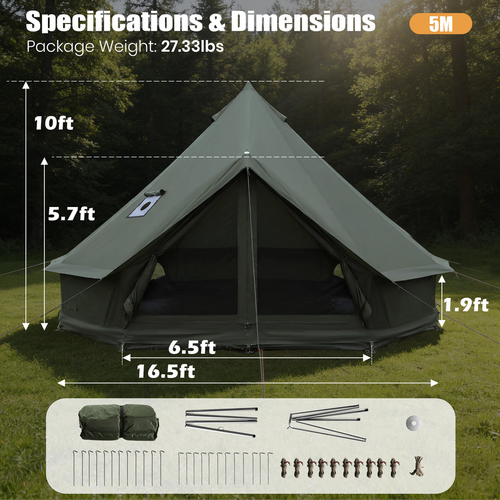 Luxury Oxford Fabric Bell Tent, Yurt Canvas Tent with Stove Jack, 4/6/8 Person Family 4 Season Camping (Green)