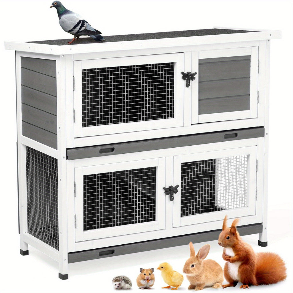 36" Wooden Rabbit Hutch, Bunny Cage, Chicken Coop, Guinea Pig Cage Pet House Gray