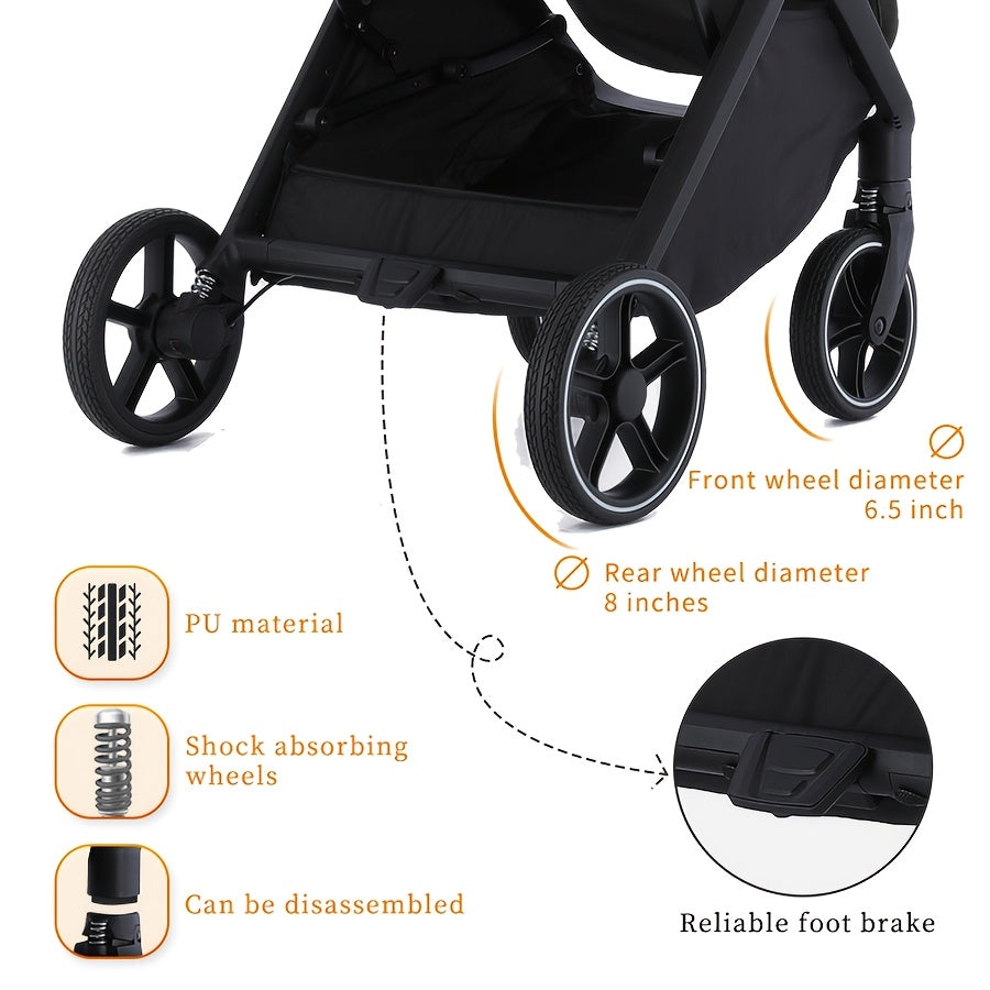 Baby Stroller, Lightweight Stroller, Easy to Fold, Can Sit Or Lie, Toys, Removable Handles, Larger Storage Basket, Compact Folded Size, Reclining Seat, Shock-Absorbing Quick-Release Feature, Baby Products, Baby Essentials, Baby Items