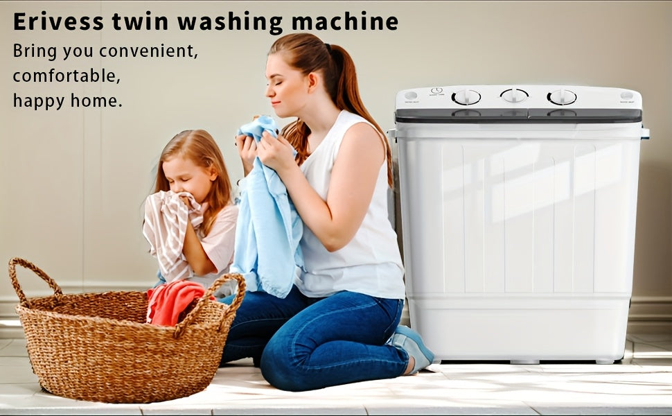 18Lbs Compact Mini Twin Tub Washing Machine with Drying Rack, 11Lbs Washer Mini Compact Laundry Machine And 7Lbs Spinner, 1300RPM, Convenient And Efficient for Dorms, Apartments