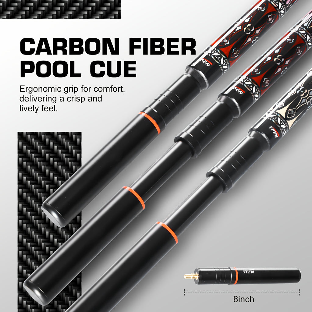 YFEN Carbon Fiber Pool Cue Stick - Professional Billiard Cue with Low Deflection 12.5mm Tip, Pro-Taper Shaft & Canadian Maple Butt, Cue for Competitive Play (//) - Extension Compatible Pool Cues for Pros &