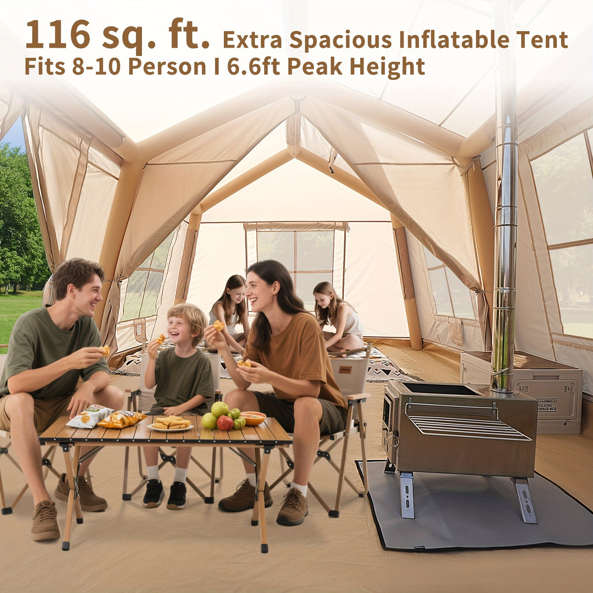 LILYPELLE Inflatable Camping Tent, Easy Setup Air Tent with Hand Pump, 4-Season Glamping Tent for Couples, Groups, And Families