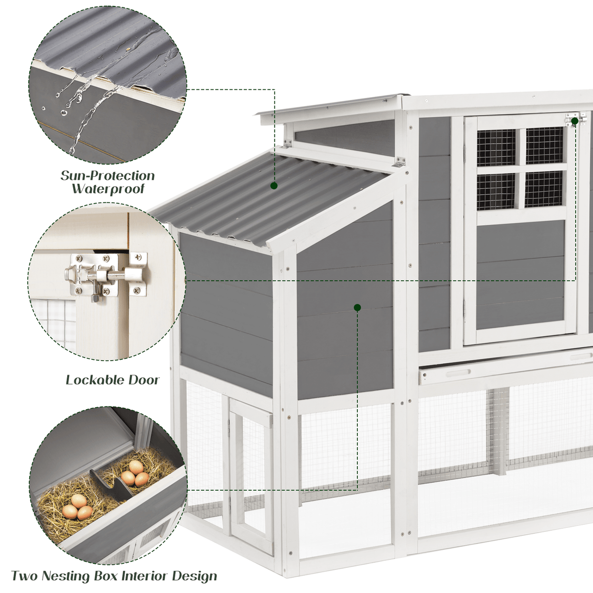 98" Large Chicken Coop For 6-8 Chickens | Wooden Chicken Hutch With Nesting Boxes, Outdoor Hen House Chicken Cage By Yodolla