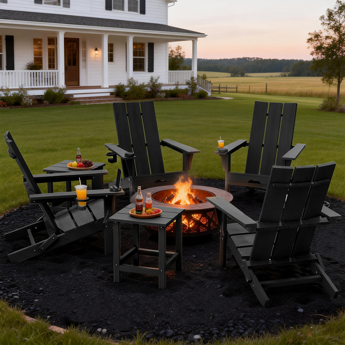 LEASBAR Folding Adirondack Chair Outdoor Fire Pit Chair For Patio Garden Backyard Pool Deck With Phone Holder And Cup Holder, Heavy All-Weather HDPE Comfortable Campfire Chairs Poolside Lawn 1pc, 2pcs, 3pcs(2pcs Chair+1table), 4pcs