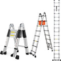 17 FT A-Frame Telescopic Ladder, Adjustable Multi-Purpose Collapsible Extension with Balance Bar And Wheels, Heavy Duty 450 Lbs Max Capacity, Ideal for Home And Outdoor Work, Thickened Aluminum Material, Silver