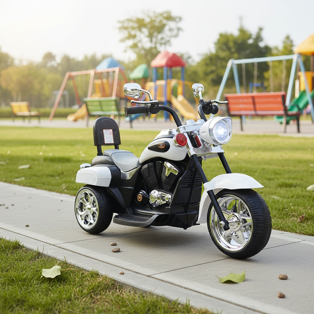 COSTWAY 3-Wheel Chopper Motorcycle, 6V Powered Ride-On Toy with Training Wheels, Headlight And Forward/ Reverse, Electric Trike for Kids 3+ Years Old