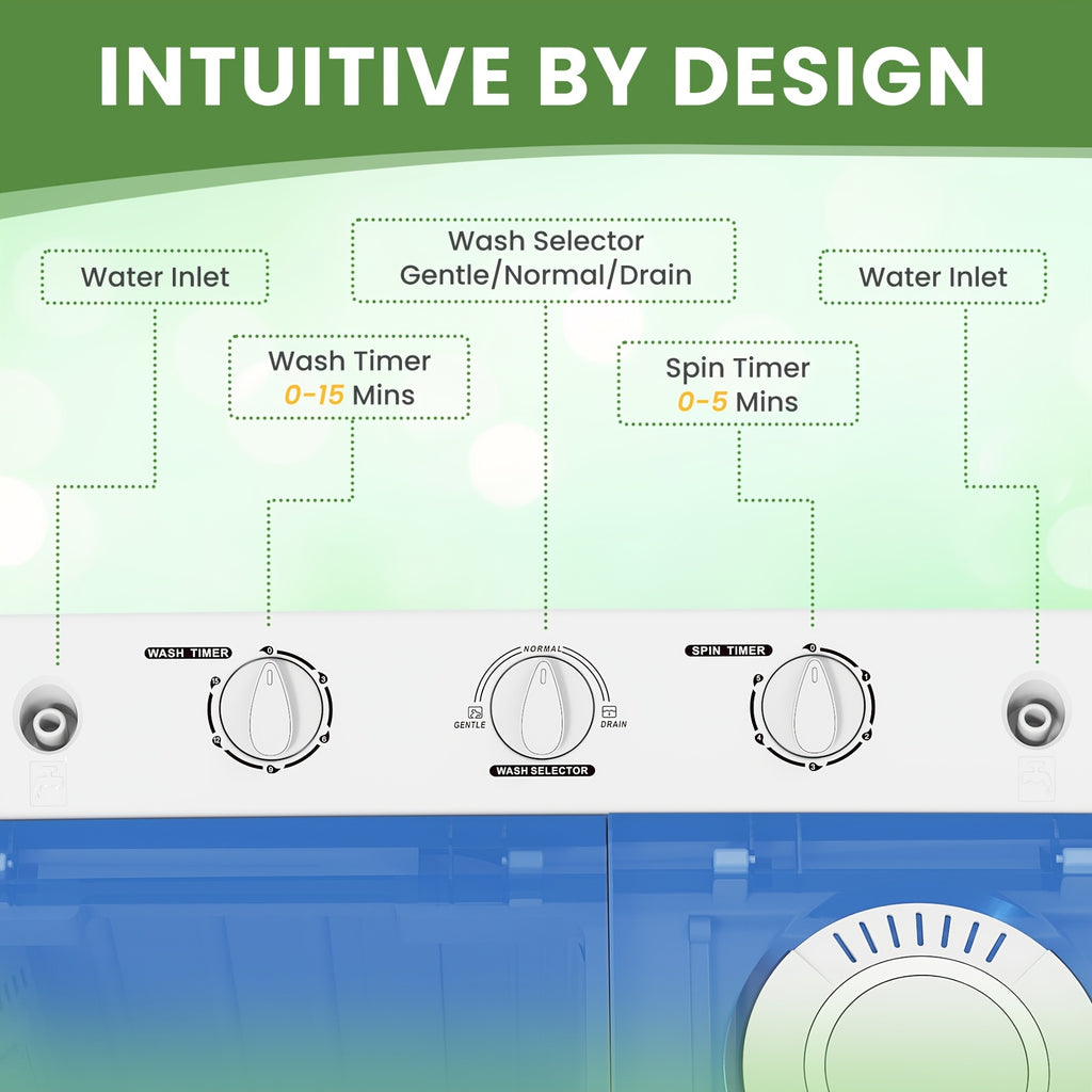 30Lbs Portable Washing Machine, Semi-Automatic Twin Tub Washer Spinner Combo, 20Lbs Wash & 10Lbs Spin, Compact Laundry for Apartment, Dorm, RV, Camping & Travel Use