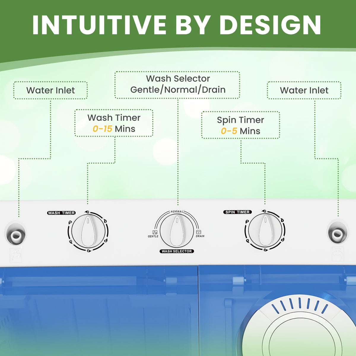 30Lbs Portable Washing Machine, Semi-Automatic Twin Tub Washer Spinner Combo, 20Lbs Wash & 10Lbs Spin, Compact Laundry for Apartment, Dorm, RV, Camping & Travel Use