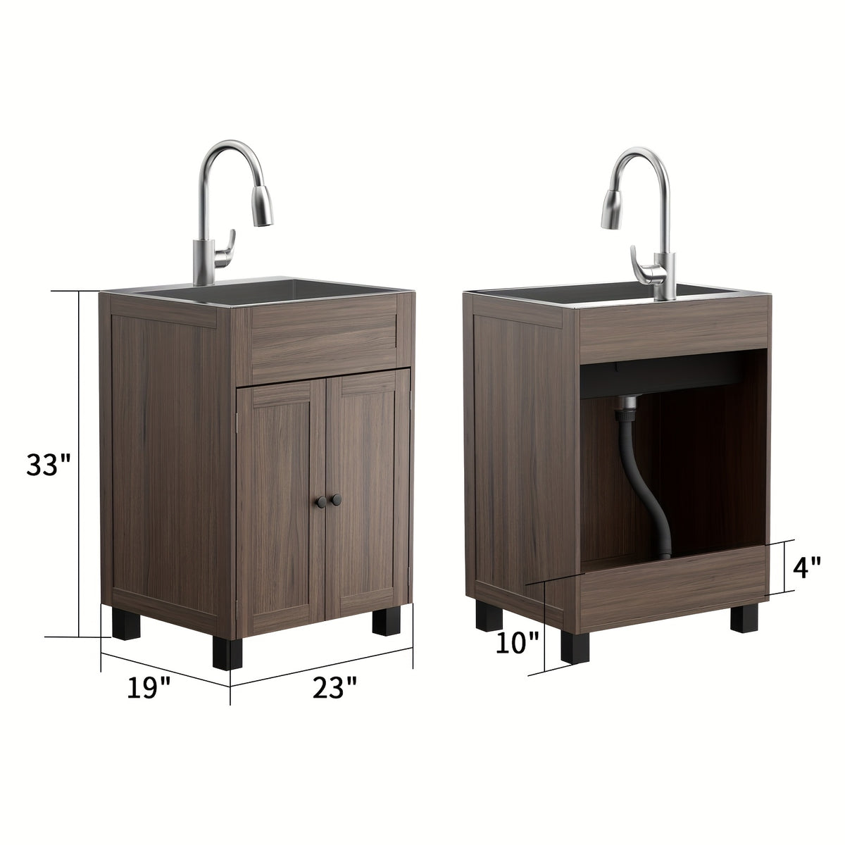 Bonnlo Heavy-Duty Laundry Sink with Pull-Out Sprayer Faucet - Stainless Steel Utility Sink, Space-Saving Cabinet, for Laundry Room, Kitchen, Bathroom, Basement - Easy-Clean Design, Compact Storage Space, Modern Aesthetic, Durable Construction, Kitchen Pre