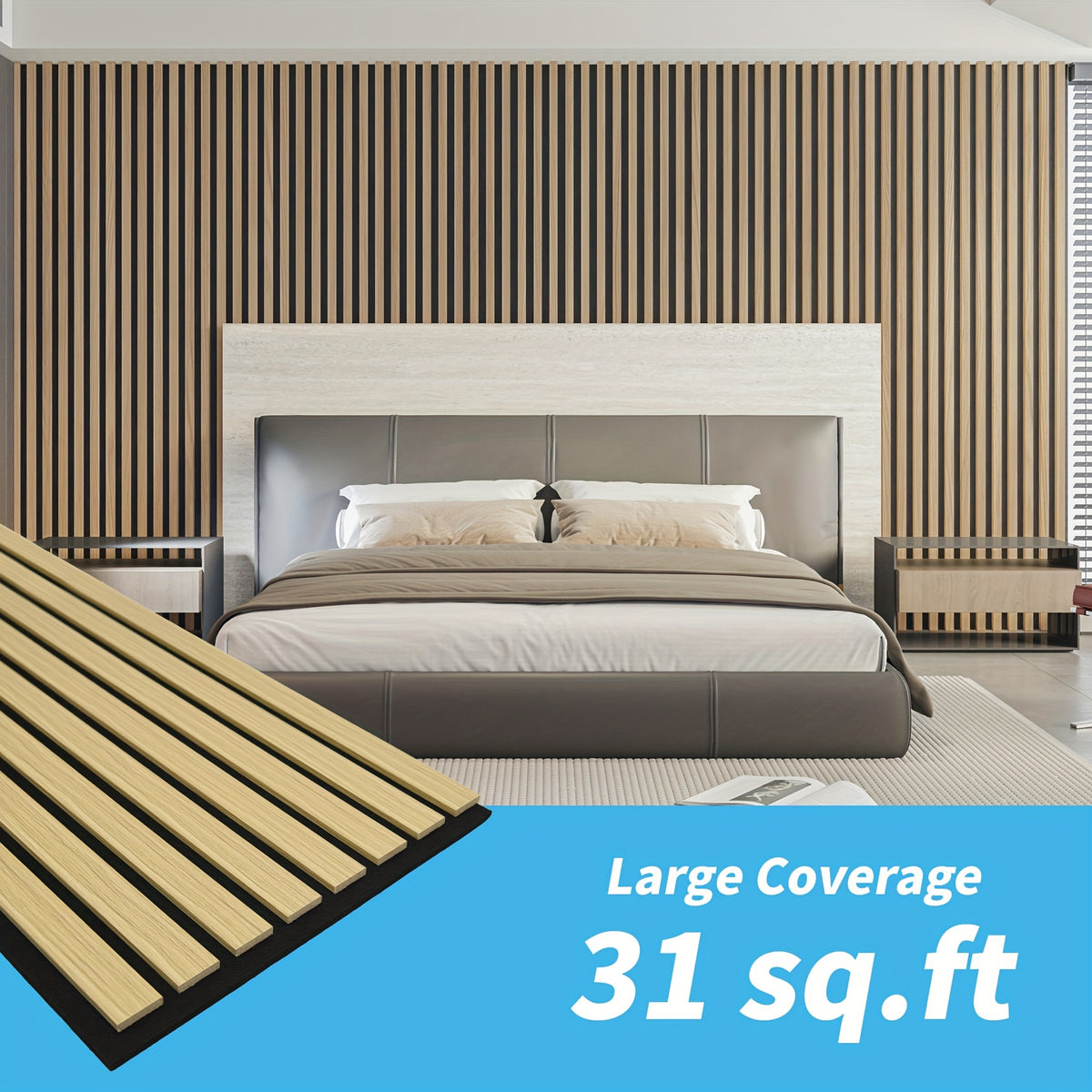 4-Sheet 93" X 12" Textured Wood-Look 3D Wall And Ceiling Tiles Noise Insulating MDF Grille Design, 31 Sq.Ft Coverage with Screws X56