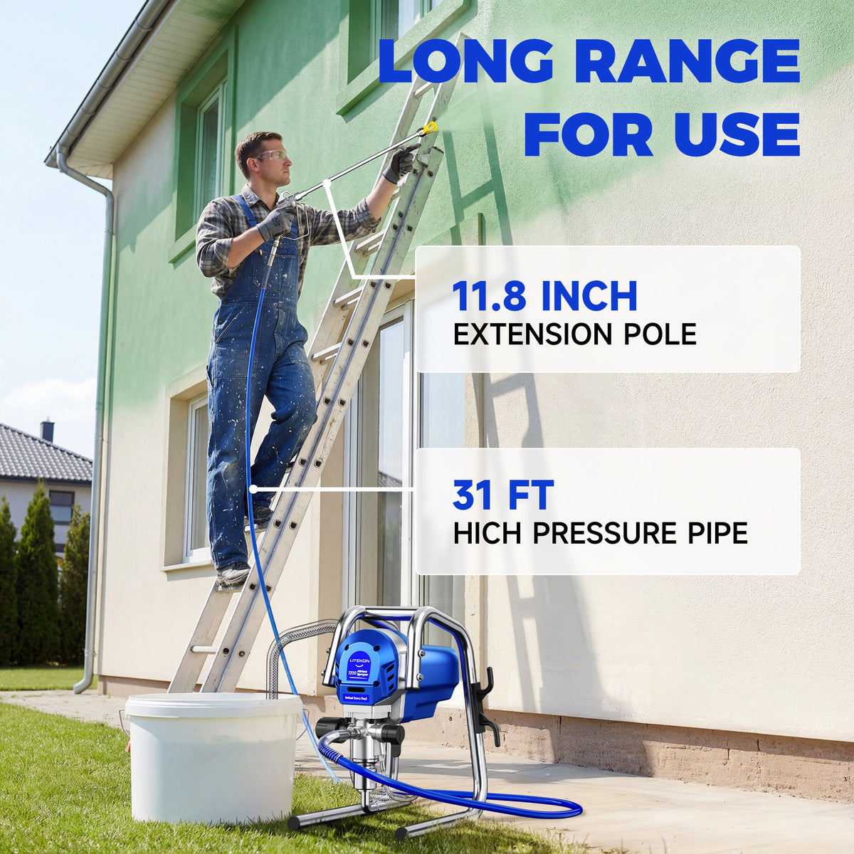 1200W Heavy-Duty Airless Paint Sprayer, Protable Paint Sprayer for House Painting, 3300PSI High Pressure & 40.58oz/Min Flow for Fast Painting, Up to 30% More Coverage with Less Overspray, for Walls, Furniture, Cabinets, Fence, Car Repair DIY