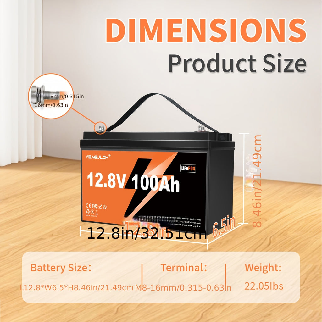 [Lithium Battery 12V] 12V 100Ah LiFePO4 Lithium Battery With 100A BMS, Deep Cycle Marine Battery 12V, Max 1280Wh Energy, Group 24 For RVs, Vans, Trailers, Motorhomes, And Boats