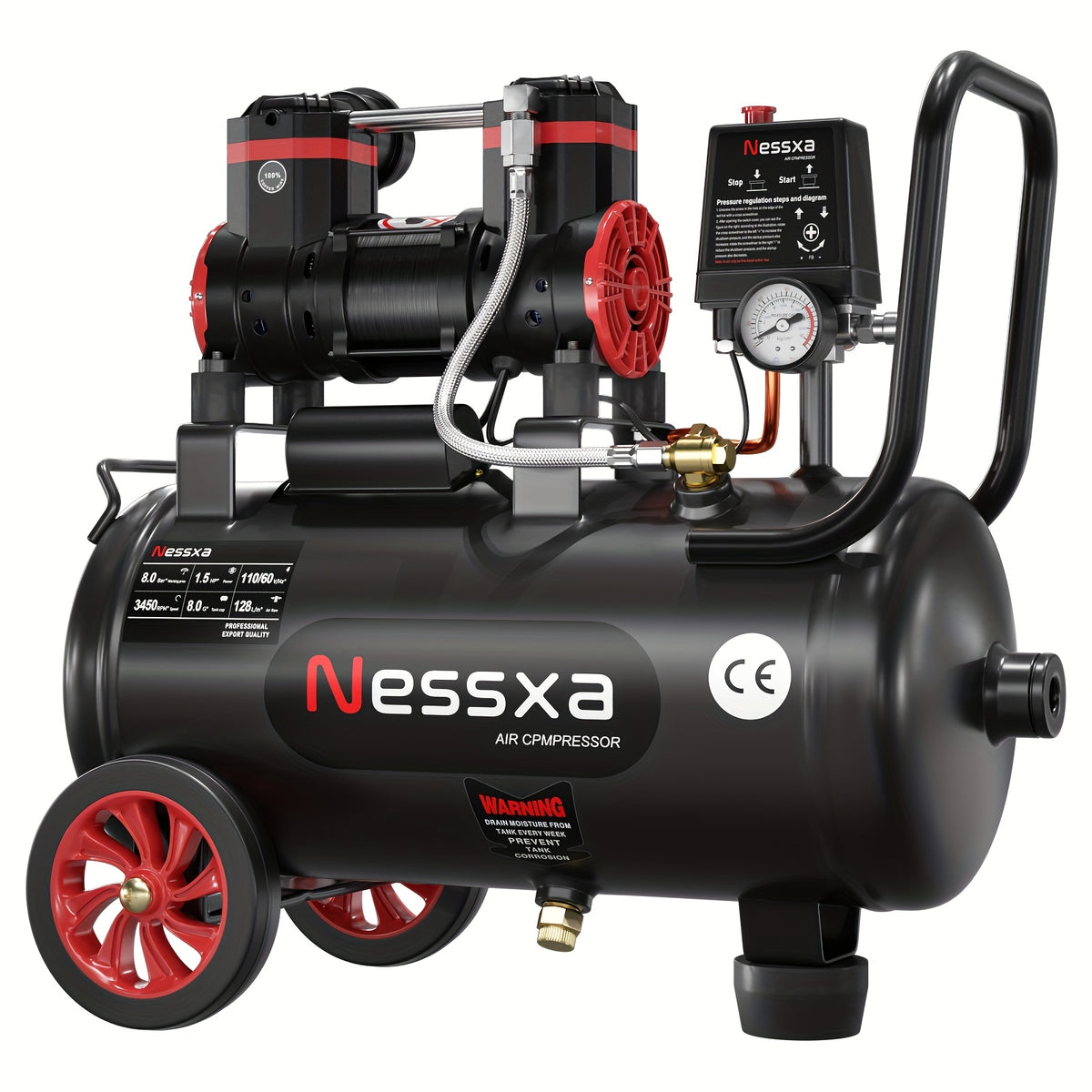 8 Gallon Ultra Quiet Air Compressor, 1.5HP 4.52 CFM, Max 115 PSI Oil-Free Air Compressor Tank for Car Repair, Spray Painting, Woodwork Nailing, 110V/60Hz, 70dB