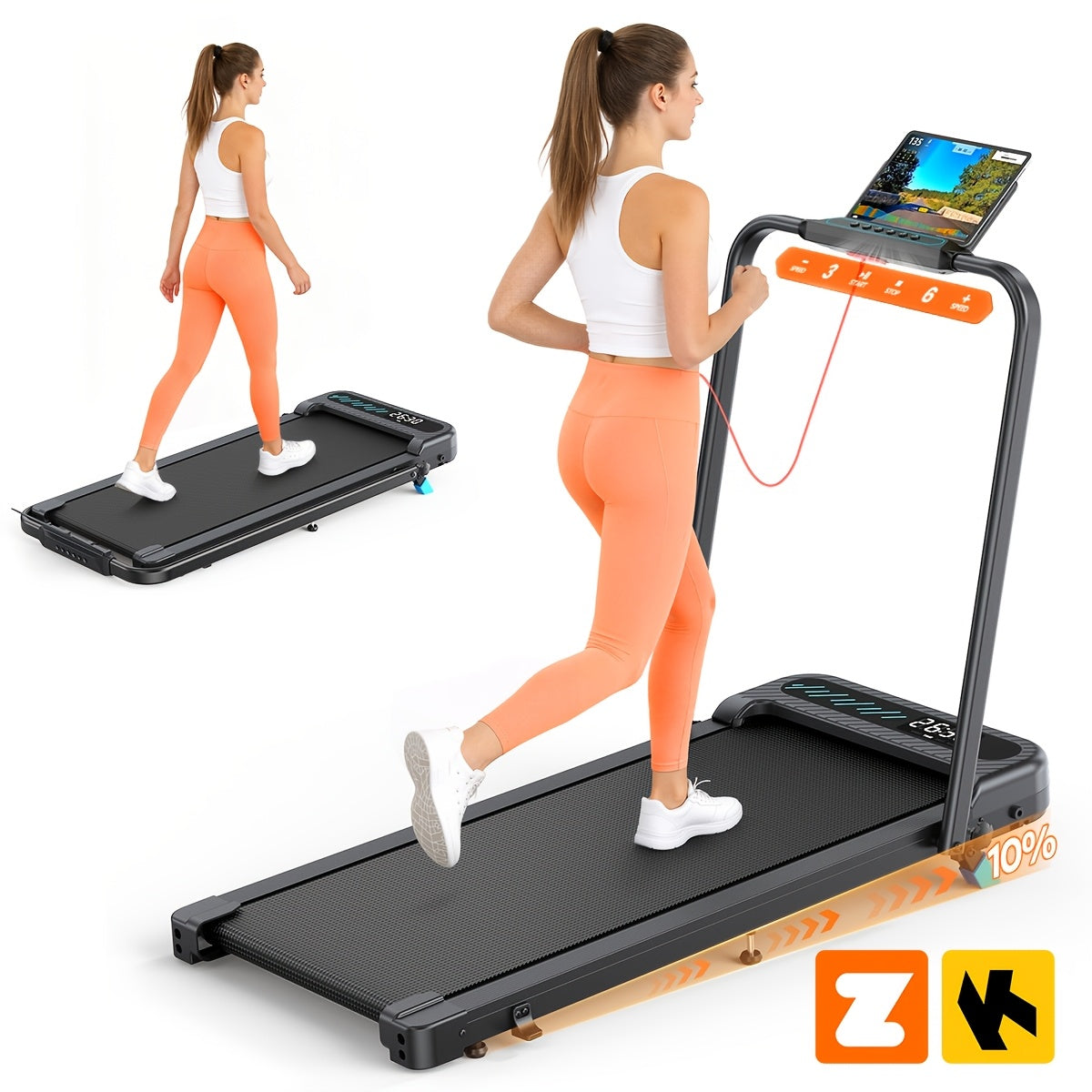 Foldable Treadmill with Incline Upgrade, 3.0 HP Low Noise Walking Pad Treadmill with Handlebar, 4 in 1 Portable Under Desk Treadmills for Home/Office, 350 Lbs Capacity, APP And Remote Control, LED Display, Without Battery
