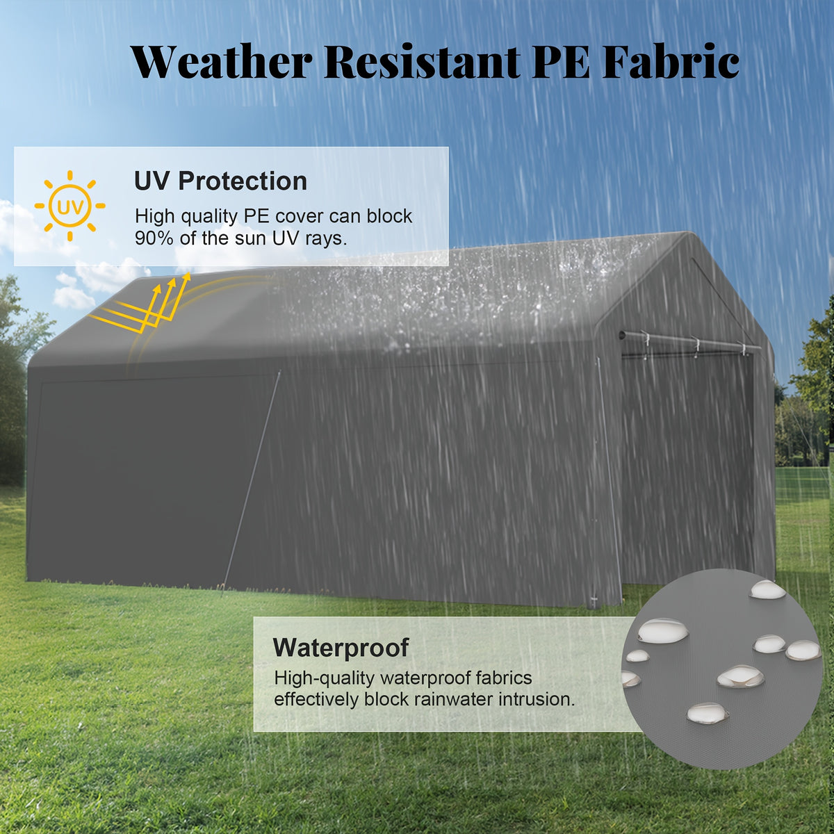 10x20 Carport Heavy Duty Portable Garage Shelter Metal Car Canopy Tent with UV-Resistant & Weatherproof Top Cover for RV & Vehicles