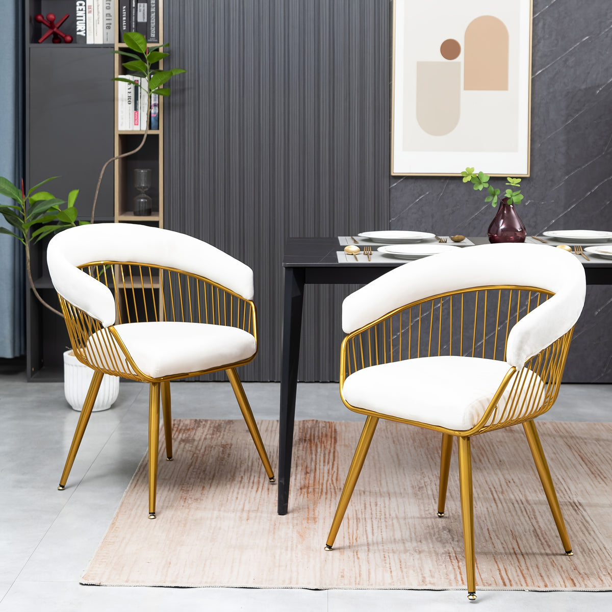 DYHOME 2pcs Modern Reception Chairs Visitor Chairs for Office, Living Room, Kitchen, Elegant Fabric Accent Chair with Comfortable Padded Back and Metal Legs