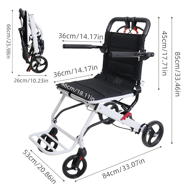 Foldable Hand-Operated Wheelchair, Lightweight Foldable Transportation Large-Sized Wheelchair, Lightweight Foldable Adult Wheelchair, Portable Adult Baby Stroller, Suitable for People, Older Adults, And Adult Travel Use