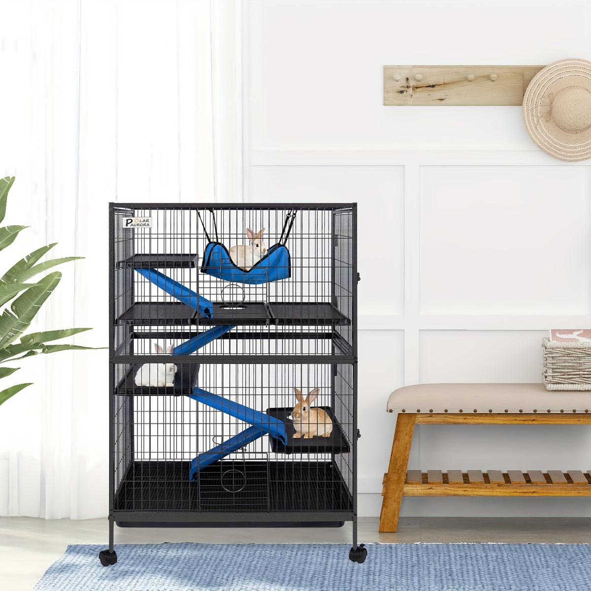 [5-Tier Metal Cage] Metal Small Animal Cage 5 Tiers Homes for Pets Removable Ferret Cage with Lockable Wheels, 50" H Deluxe Chinchilla Cage with Hammock and Removable Tray