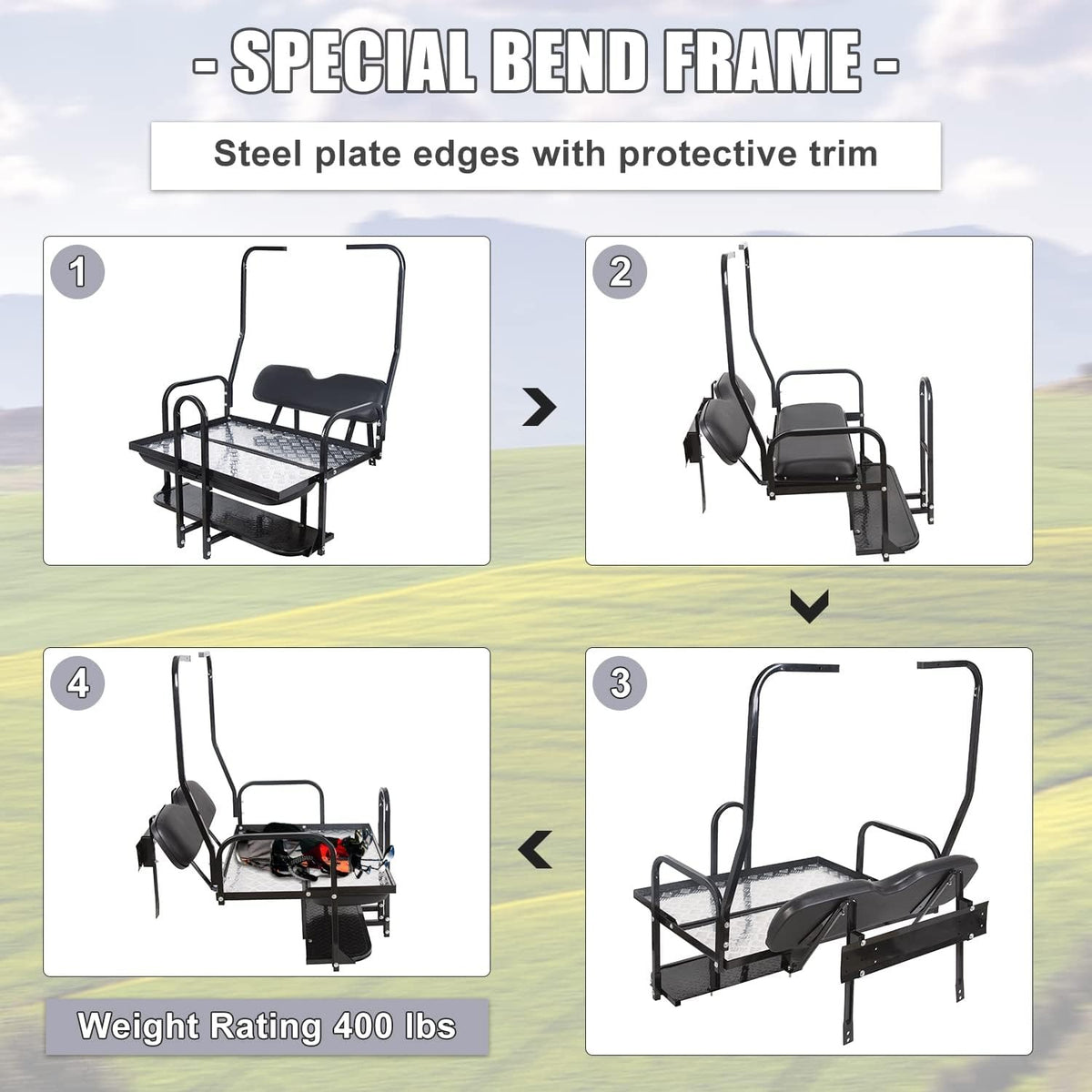For 1982-2000 Club Car DS Golf Cart Flip Folding Rear Back Seat Kit w Grab Bar