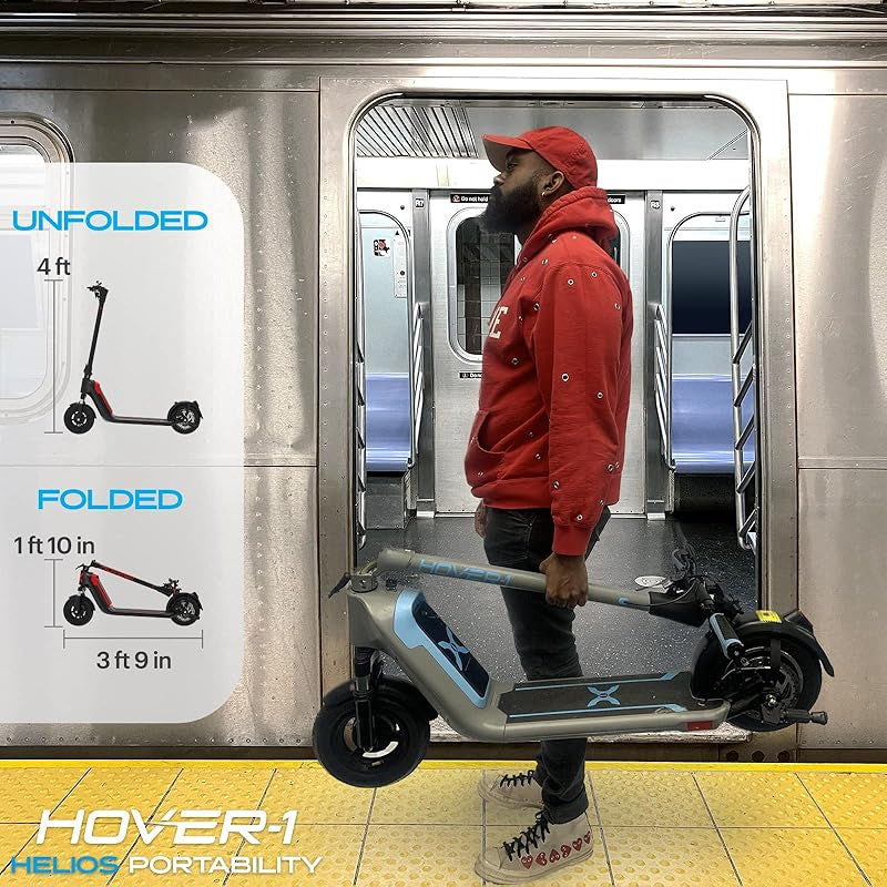 Hover-1 Helios Electric Folding Scooter, 18 MPH Top Speed, 24 Mile Range, 500 Watts Max Power, 10" Pneumatic Tires, Rear Disc Brakes, and Dual Front Suspension