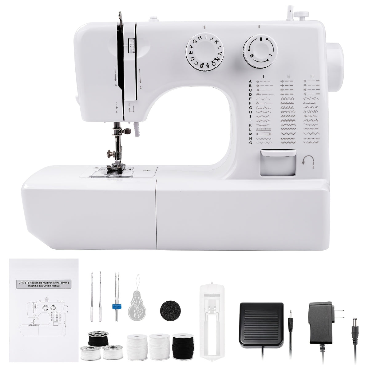 Electric Sewing Machine, 818 Mini Electric Sewing Machine 45 Stitches Household Multifunctional Sewing Machine US Plug