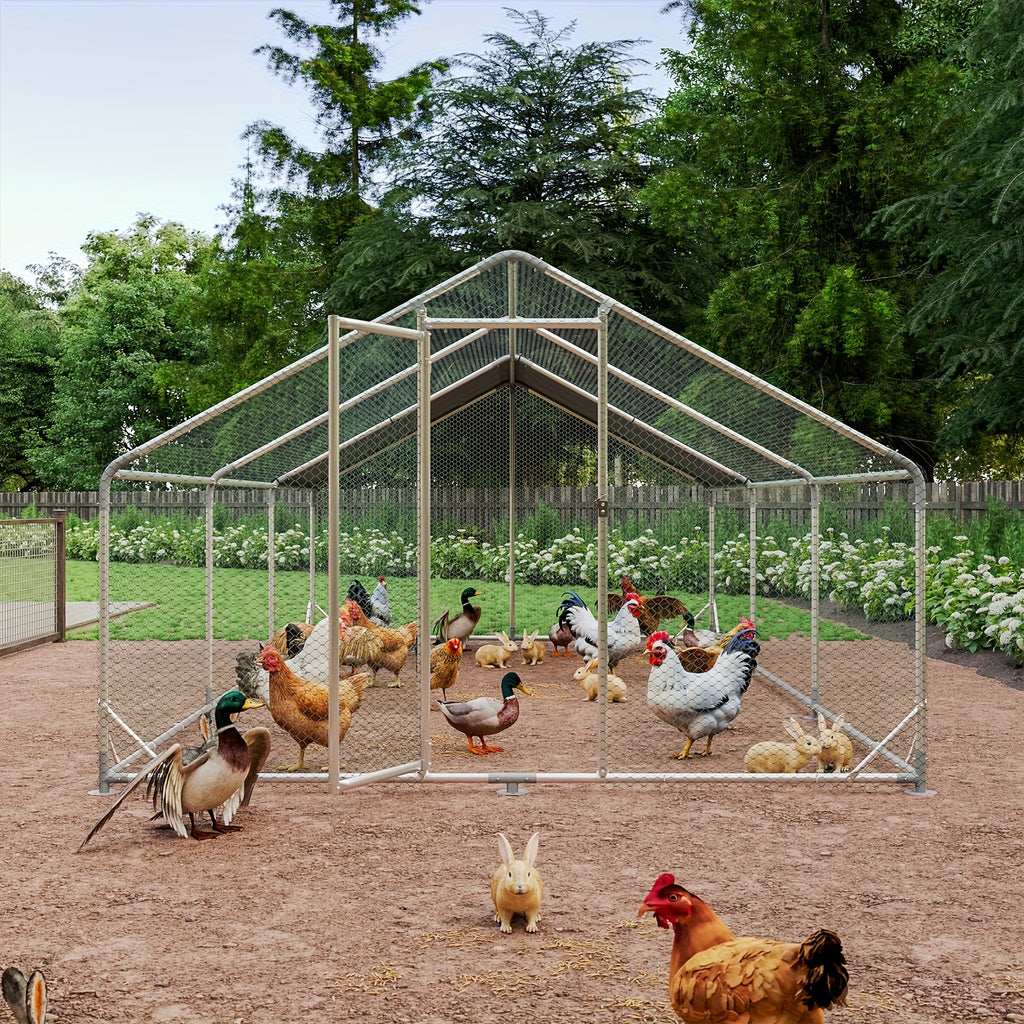 Nordivale Large Metal Chicken Coop with Winter Wrap Cover - 10x6.7x6.4ft/20x10x6.4ft Walk-in Chicken Run for Hens/Ducks/Rabbits, All-Weather Poultry Pen with Lock for Outdoor and Backyard, Farm, Duck Rabbit Cage Poultry Pen