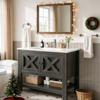 [Bathroom Vanity Cabinet] 4 Ever Winner 35-Inch Bathroom Vanity Cabinet With 2 Doors And Open Shelf, Country Style Bathroom Vanity With Sink, Black/White