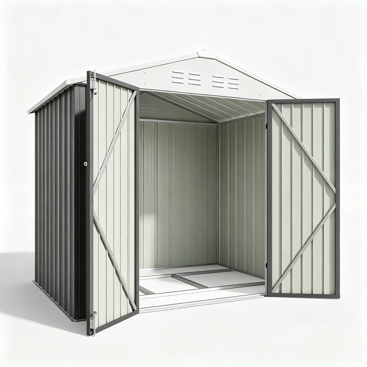 [Garden Storage Shed] GUNJI 5X3 FT And 6X4 FT And 8X6 FT Garden Storage Shed with Base Foundation, Heavy Duty Galvanized Steel Weatherproof Outdoor Tool Shed for Backyard Patio Lawn, Rust Resistant Lockable Door Tool House for Gardening Equipment Bike Sto