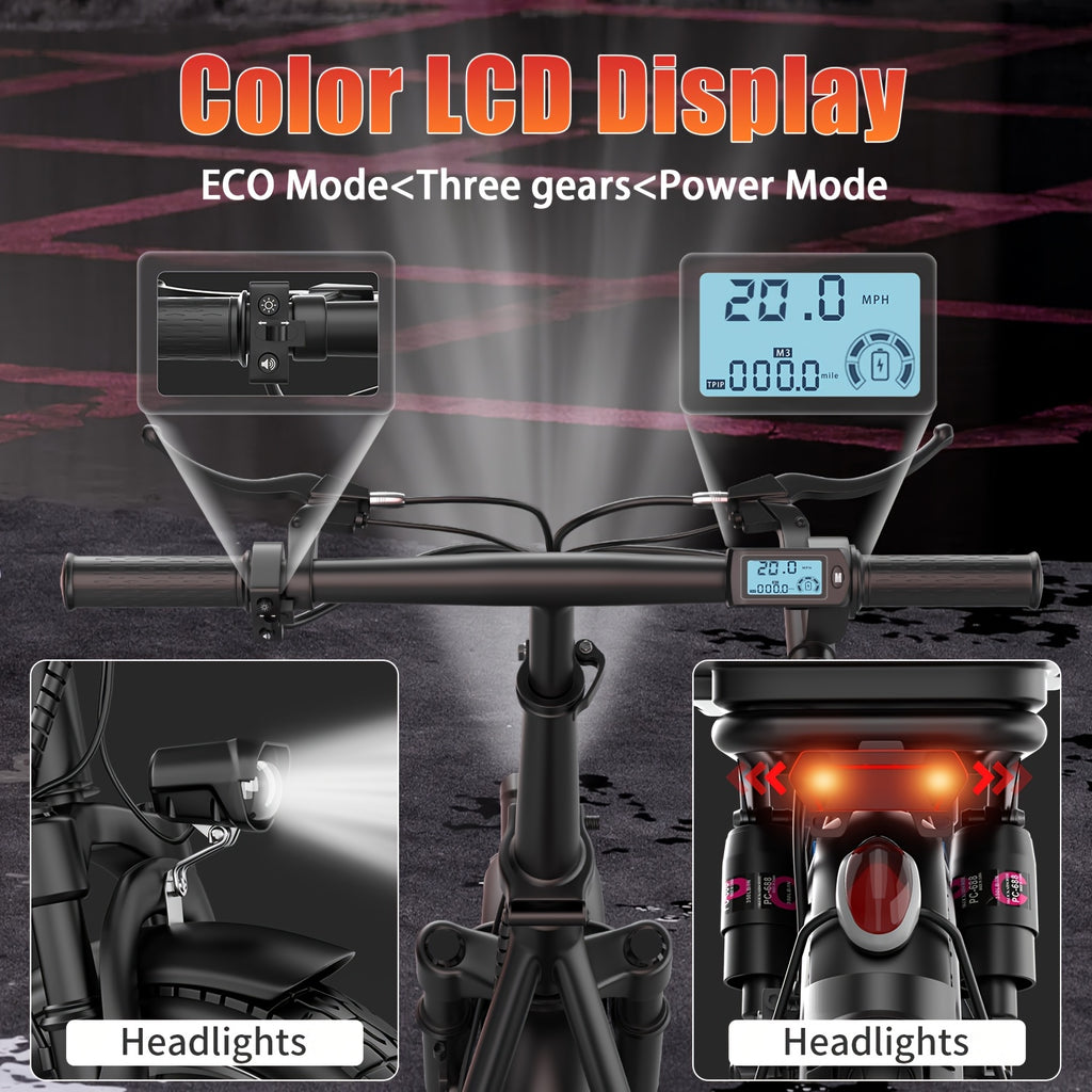 500W Electric Bike for Adults, 48V 10AH/15AH Removable Battery, Speed 15-20 Mph, Long Range 10-35 Miles, 14-Inch Foldable, LCD Display, Dual Disc Brakes, Super Suspension, Teen Gift, Adult E-Bike - Motorcycle