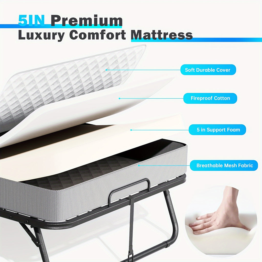 Folding Bed with Mattress, 75" X 31" Roll Away Beds for Adults, Metal Frame Fold Up Beds with Memory Foam Mattress, Guest Bed