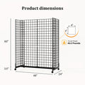 Bonnlo 5' X 2' Floorstanding Gondola Grid Wall Tower, Wire Grid Panel With Rolling Base And Hooks For Retail Display