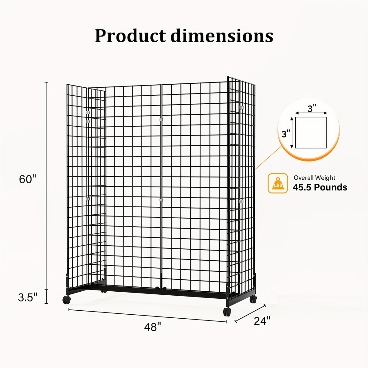 Bonnlo 5' X 2' Floorstanding Gondola Grid Wall Tower, Wire Grid Panel With Rolling Base And Hooks For Retail Display