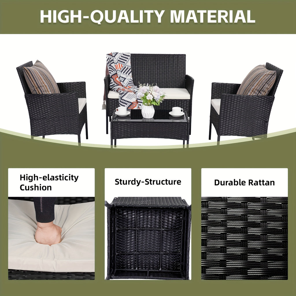 The HARAISEDK Handmade Outdoor Wicker Patio Sofa Set, Combined with A Tempered Glass Coffee Table, Is An All - Weather PE Rattan Furniture Piece That Is Applicable to Courtyards, Patios, Balconies, Backyards, Decks, Bars And Cafes.