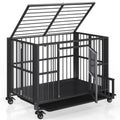 43/38 Inch Heavy Duty Dog Crate, Folding Dog Kennel No Assembly, Escape Proof Large Dog Cage Kennel With Lockable Wheels, High Anxiety Pet Playpen With Double Door Indoor/outdoor.