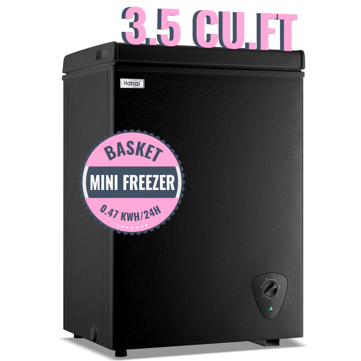 3.5 Cu.Ft Small Chest Freezer with Removable Basket Freestanding Top Open Door Compact Deep Freezer with Adjustable Temperature for Home/Kitchen/Office